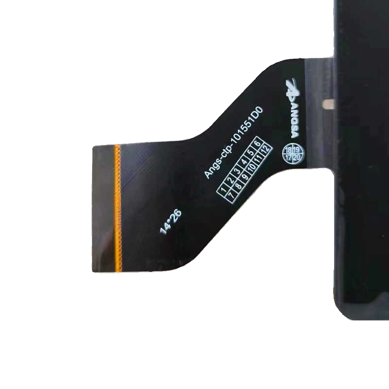 Close-up view of the internal flex cable showing the ANGS-CTP-101551D0 code to verify connector pins and hardware version.