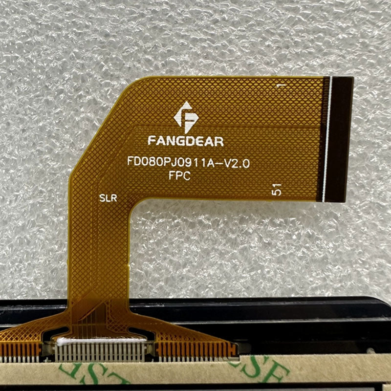 Close-up view of the internal flex cable for FD080PJ0911A-V2.0 to verify connector pins and hardware version