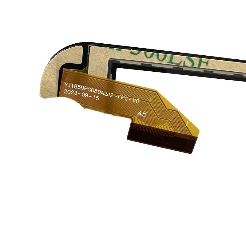 Close-up view of the internal flex cable showing YJ1859PG080A2J1-FPC-V0 printed text to verify pin configuration and version