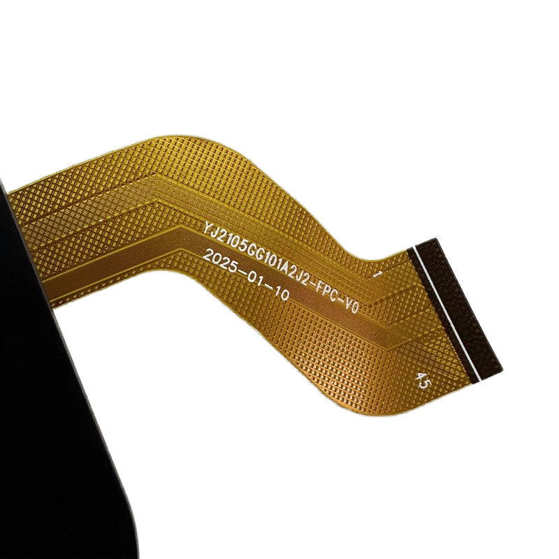 Close-up view of the internal flex cable showing the YJ2105GG101A2J2-FPC-V0 code to verify connector pins and hardware version